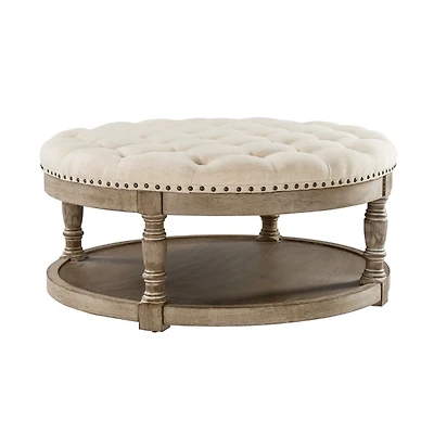 Round Tan Cepheus Tufted Ottoman