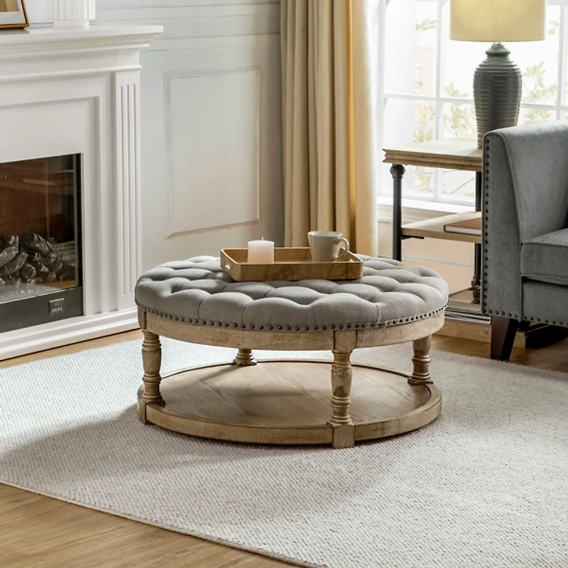 Round Gray Cepheus Tufted Ottoman