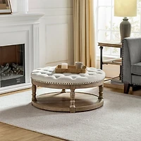Round Ivory Cepheus Tufted Ottoman
