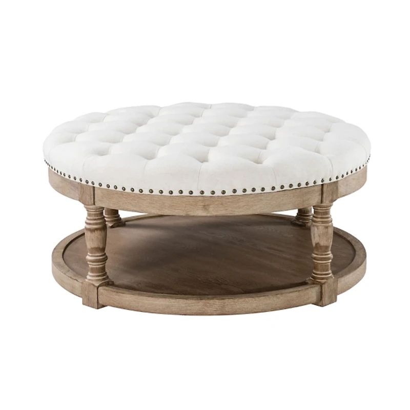 Round Ivory Cepheus Tufted Ottoman