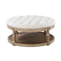 Round Ivory Cepheus Tufted Ottoman