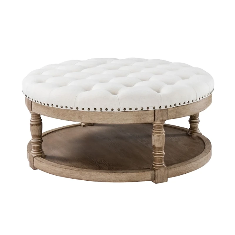 Round Ivory Cepheus Tufted Ottoman