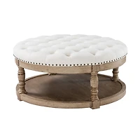 Round Ivory Cepheus Tufted Ottoman