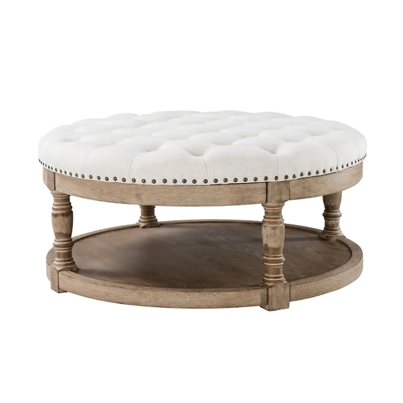 Round Ivory Cepheus Tufted Ottoman