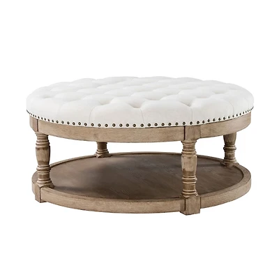 Round Ivory Cepheus Tufted Ottoman