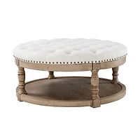 Round Ivory Cepheus Tufted Ottoman