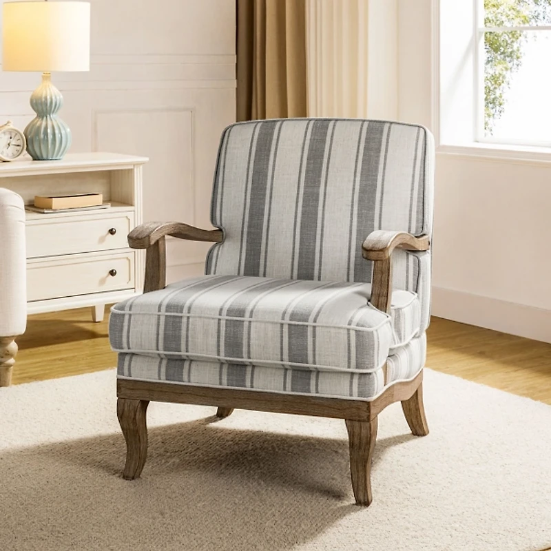 Farmhouse Gray & Ivory Striped Armchair