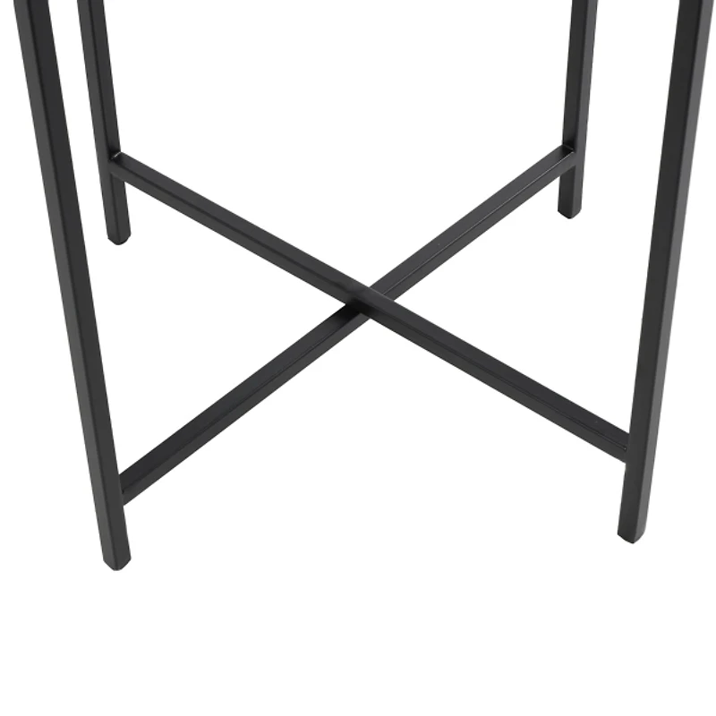 Clear Textured Glass & Black Iron Accent Table