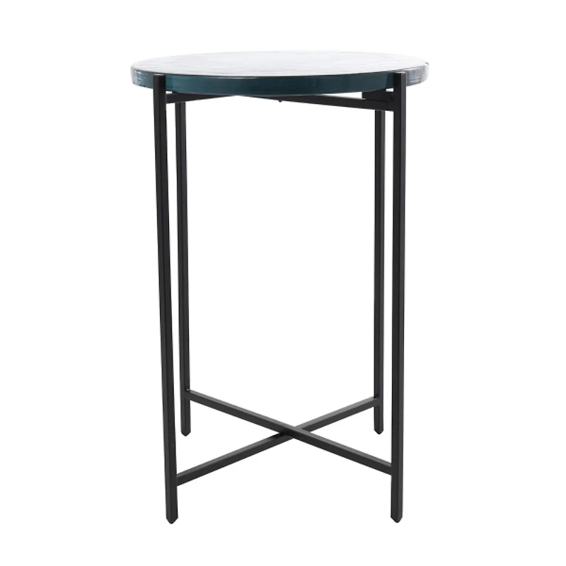 Clear Textured Glass & Black Iron Accent Table
