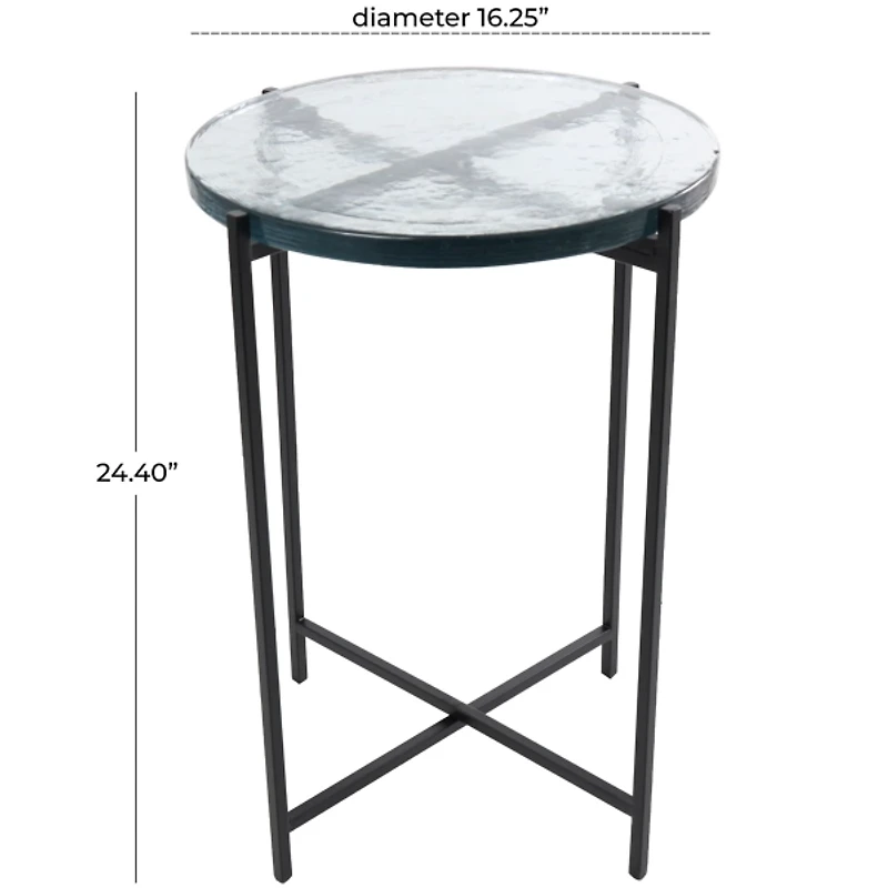 Clear Textured Glass & Black Iron Accent Table