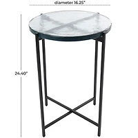 Clear Textured Glass & Black Iron Accent Table