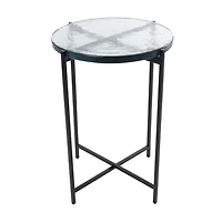 Clear Textured Glass & Black Iron Accent Table