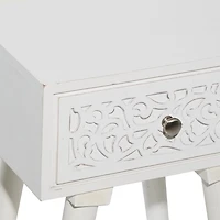 White Wood Carved Drawer Accent Table