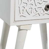 White Wood Carved Drawer Accent Table