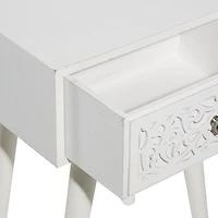 White Wood Carved Drawer Accent Table