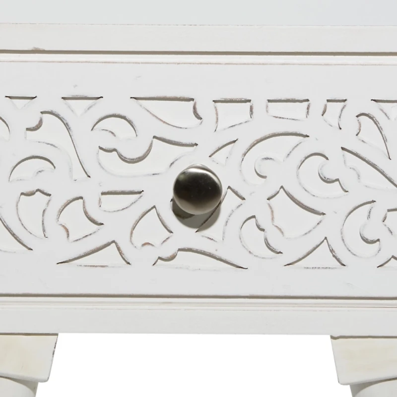 White Wood Carved Drawer Accent Table