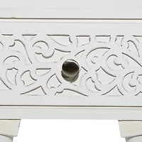 White Wood Carved Drawer Accent Table