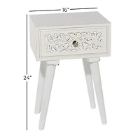 White Wood Carved Drawer Accent Table