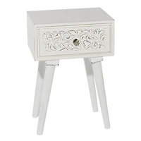 White Wood Carved Drawer Accent Table