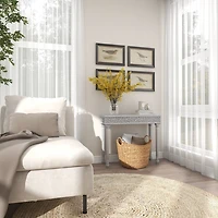 Gray Carved Wood Console Table