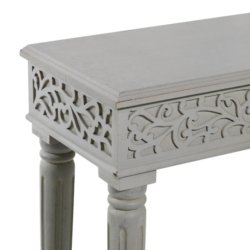 Gray Carved Wood Console Table