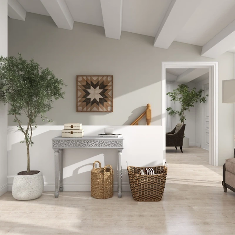 Gray Carved Wood Console Table