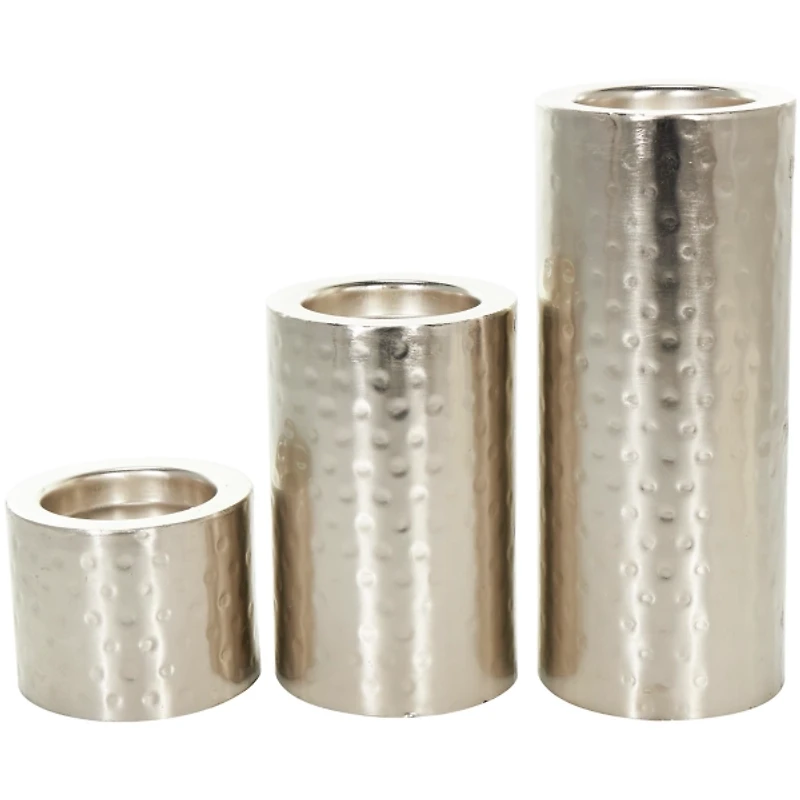 Silver Hammered Metal Candle Holders, Set of 3