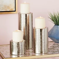 Silver Hammered Metal Candle Holders, Set of 3