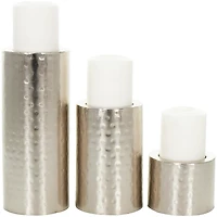 Silver Hammered Metal Candle Holders, Set of 3