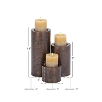 Brown Hammered Metal Candle Holders, Set of 3