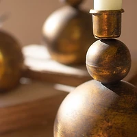 Antique Brass Round Taper Candle Holders, Set of 3