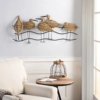 Natural Seagrass and Metal Birds Wall Plaque