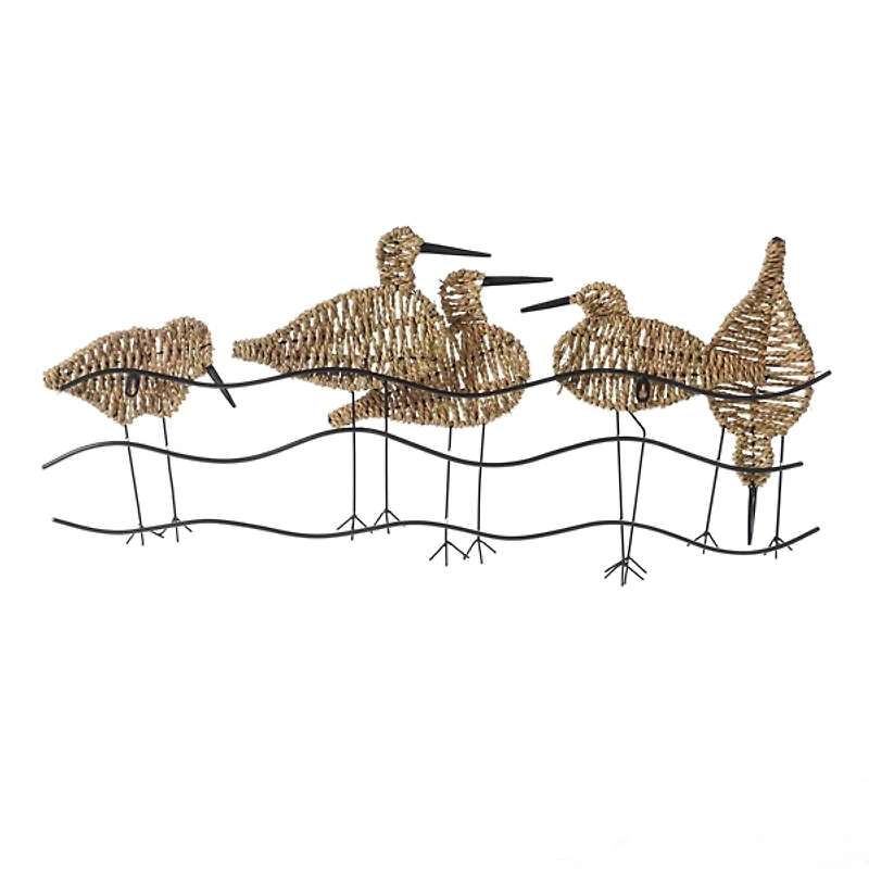 Natural Seagrass and Metal Birds Wall Plaque