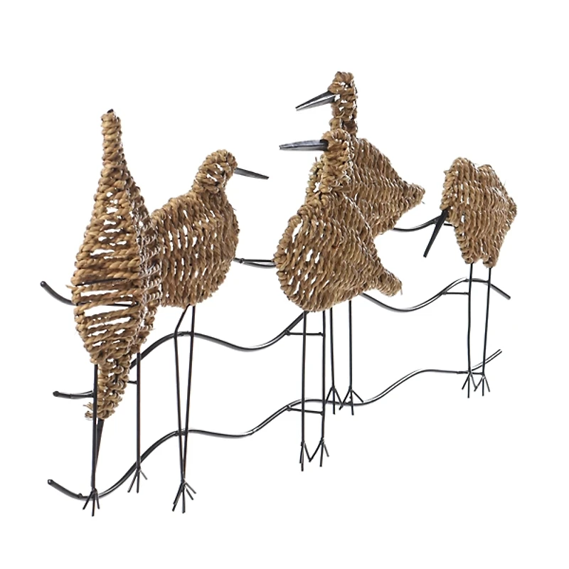 Natural Seagrass and Metal Birds Wall Plaque