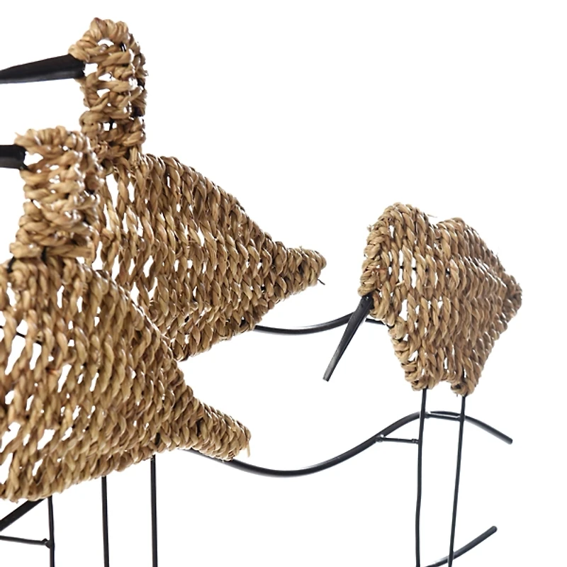 Natural Seagrass and Metal Birds Wall Plaque