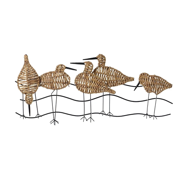 Natural Seagrass and Metal Birds Wall Plaque