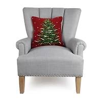 Red Christmas Tree Hooked Wool Pillow
