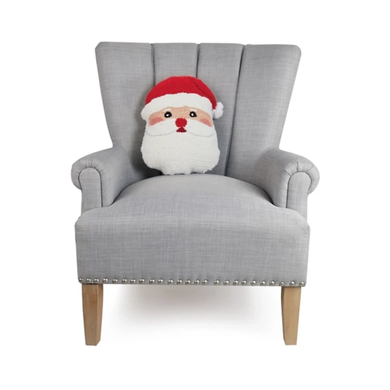 Hooked Wool Santa Face Christmas Pillow