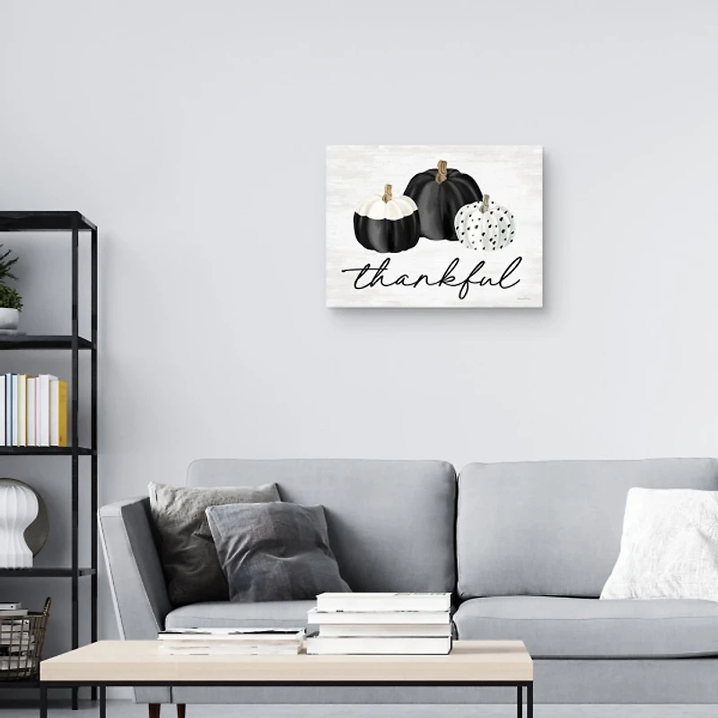 Black & White Pumpkins Thankful Canvas Art Print
