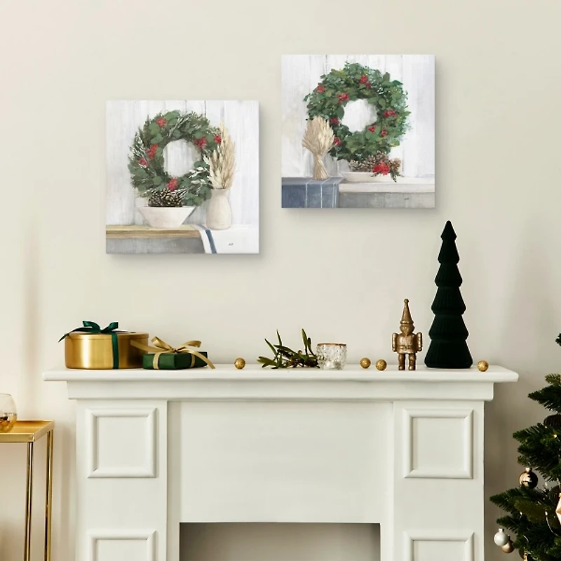 Natural Christmas Wreaths Canvas Prints, Set of 2