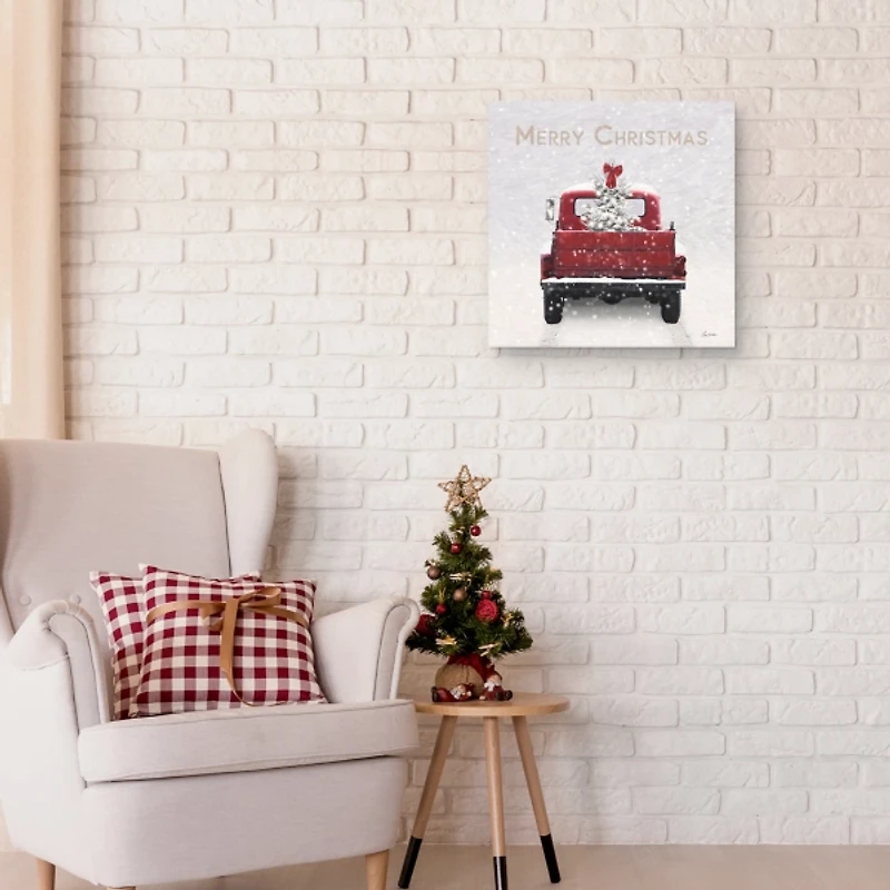Merry Christmas Snowy Truck Canvas Art Print