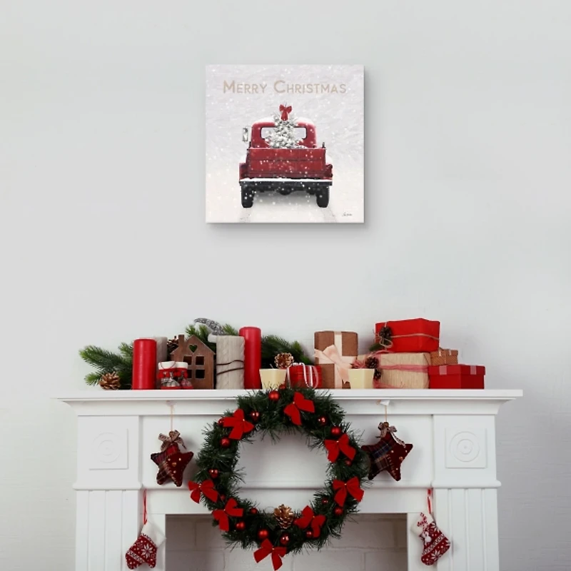 Merry Christmas Snowy Truck Canvas Art Print