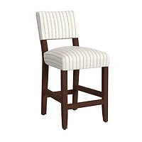 White and Blue Striped Dark Walnut Counter Stool