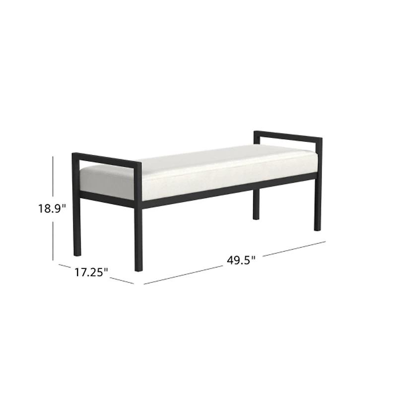 White Boucle Black Metal Bench