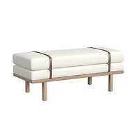 Cream Boucle Brown Faux Leather Bench