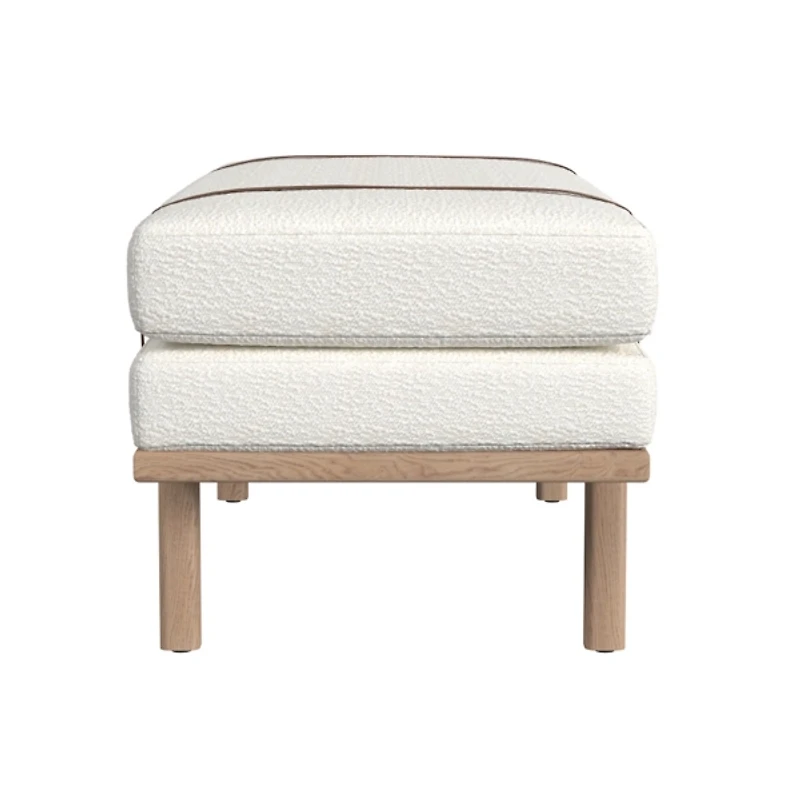 Cream Boucle Brown Faux Leather Bench