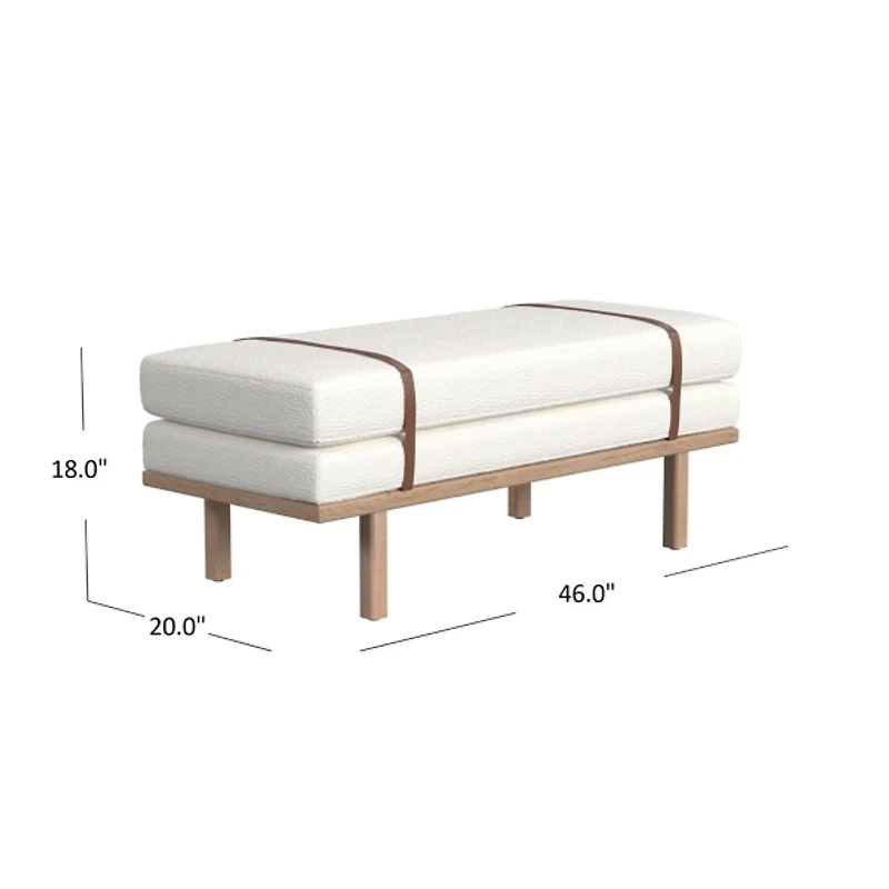 Cream Boucle Brown Faux Leather Bench