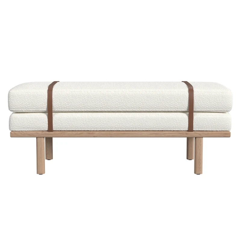 Cream Boucle Brown Faux Leather Bench