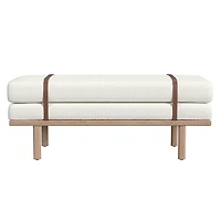 Cream Boucle Brown Faux Leather Bench