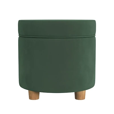 Moss Green Round Velvet Storage Ottoman